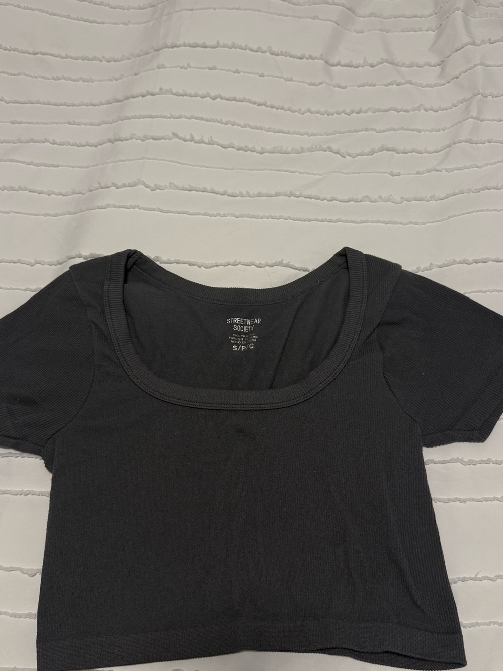 Streetwear Society Black Ribbed Square Neck Crop Tee